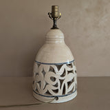 Beige and Blue Double Light Reticulated Floral Signed Studio Pottery Lamp
