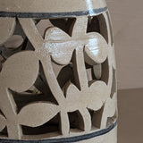 Beige and Blue Double Light Reticulated Floral Signed Studio Pottery Lamp