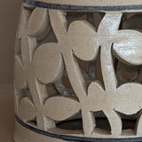 Beige and Blue Double Light Reticulated Floral Signed Studio Pottery Lamp