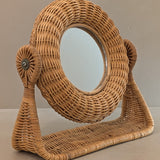 Unique Vintage Wicker Double-Sided Tabletop Vanity Mirror