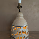 Beige and Blue Double Light Reticulated Floral Signed Studio Pottery Lamp