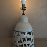 Beige and Blue Double Light Reticulated Floral Signed Studio Pottery Lamp
