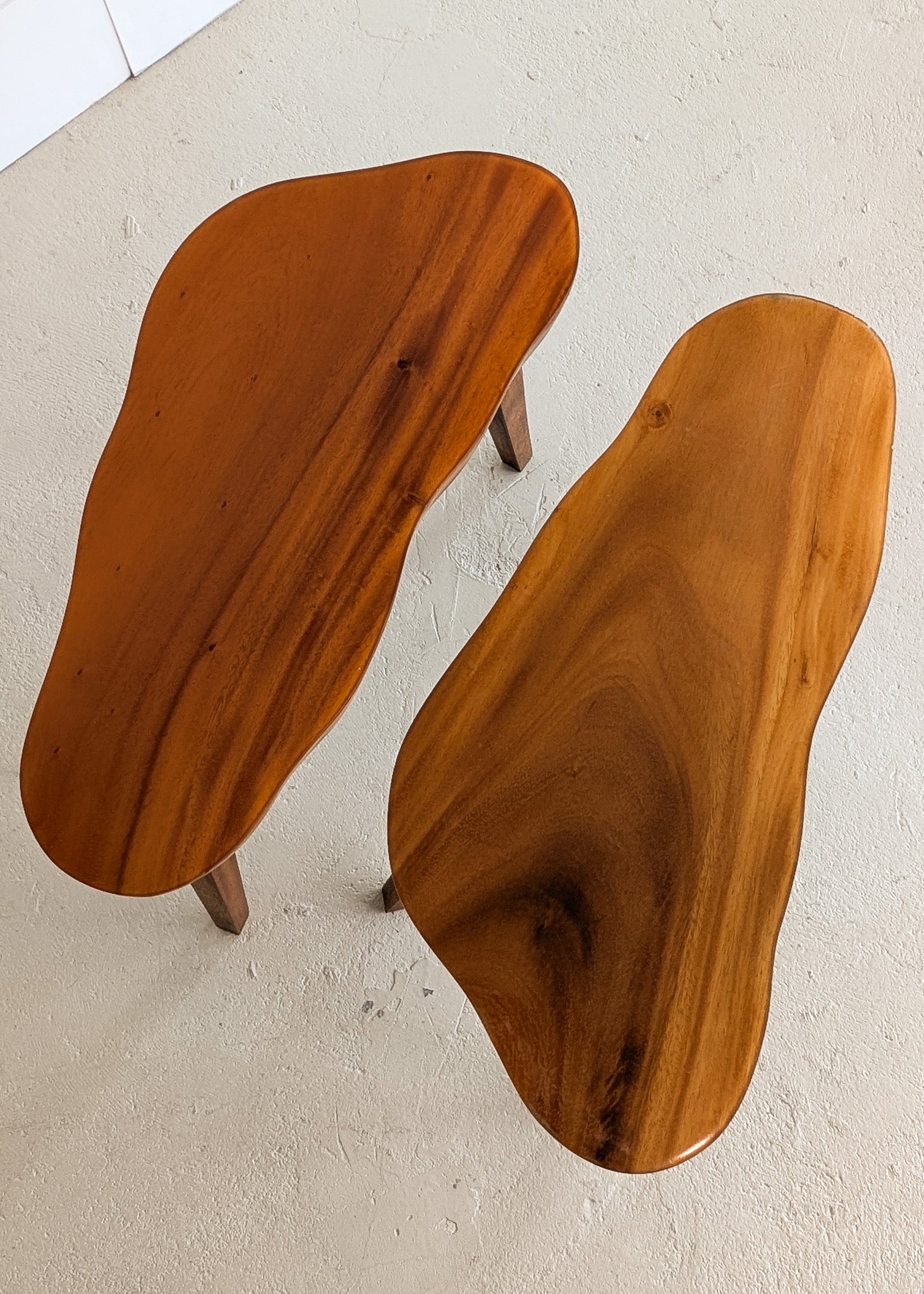 Pair of Vintage Handmade Wooden Freeform Biomorphic Side Tables