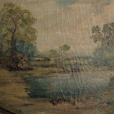 Large Antique Original Gilded Frame Dreamy Landscape Oil Painting with Beautiful Craquelure