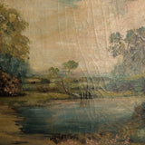 Large Antique Original Gilded Frame Dreamy Landscape Oil Painting with Beautiful Craquelure