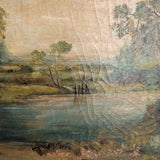 Large Antique Original Gilded Frame Dreamy Landscape Oil Painting with Beautiful Craquelure