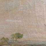 Large Antique Original Gilded Frame Dreamy Landscape Oil Painting with Beautiful Craquelure