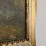 Large Antique Original Gilded Frame Dreamy Landscape Oil Painting with Beautiful Craquelure