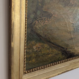 Large Antique Original Gilded Frame Dreamy Landscape Oil Painting with Beautiful Craquelure