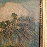 Large Antique Original Gilded Frame Dreamy Landscape Oil Painting with Beautiful Craquelure