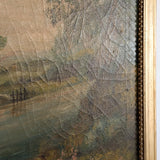 Large Antique Original Gilded Frame Dreamy Landscape Oil Painting with Beautiful Craquelure