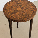 Likely Movie or TV Set Prop Vintage Handmade Midcentury Side Table with Assorted Wood Cookies Slices Top