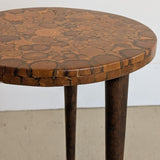 Likely Movie or TV Set Prop Vintage Handmade Midcentury Side Table with Assorted Wood Cookies Slices Top