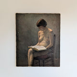 Original Signed 1957 Charles W. Bentz Nude Oil Painting Portrait of a Woman Reading a Book