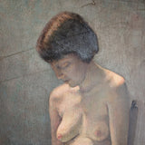 Original Signed 1957 Charles W. Bentz Nude Oil Painting Portrait of a Woman Reading a Book