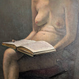Original Signed 1957 Charles W. Bentz Nude Oil Painting Portrait of a Woman Reading a Book