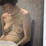 Original Signed 1957 Charles W. Bentz Nude Oil Painting Portrait of a Woman Reading a Book