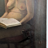 Original Signed 1957 Charles W. Bentz Nude Oil Painting Portrait of a Woman Reading a Book