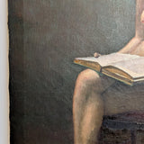 Original Signed 1957 Charles W. Bentz Nude Oil Painting Portrait of a Woman Reading a Book