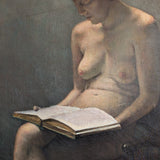 Original Signed 1957 Charles W. Bentz Nude Oil Painting Portrait of a Woman Reading a Book