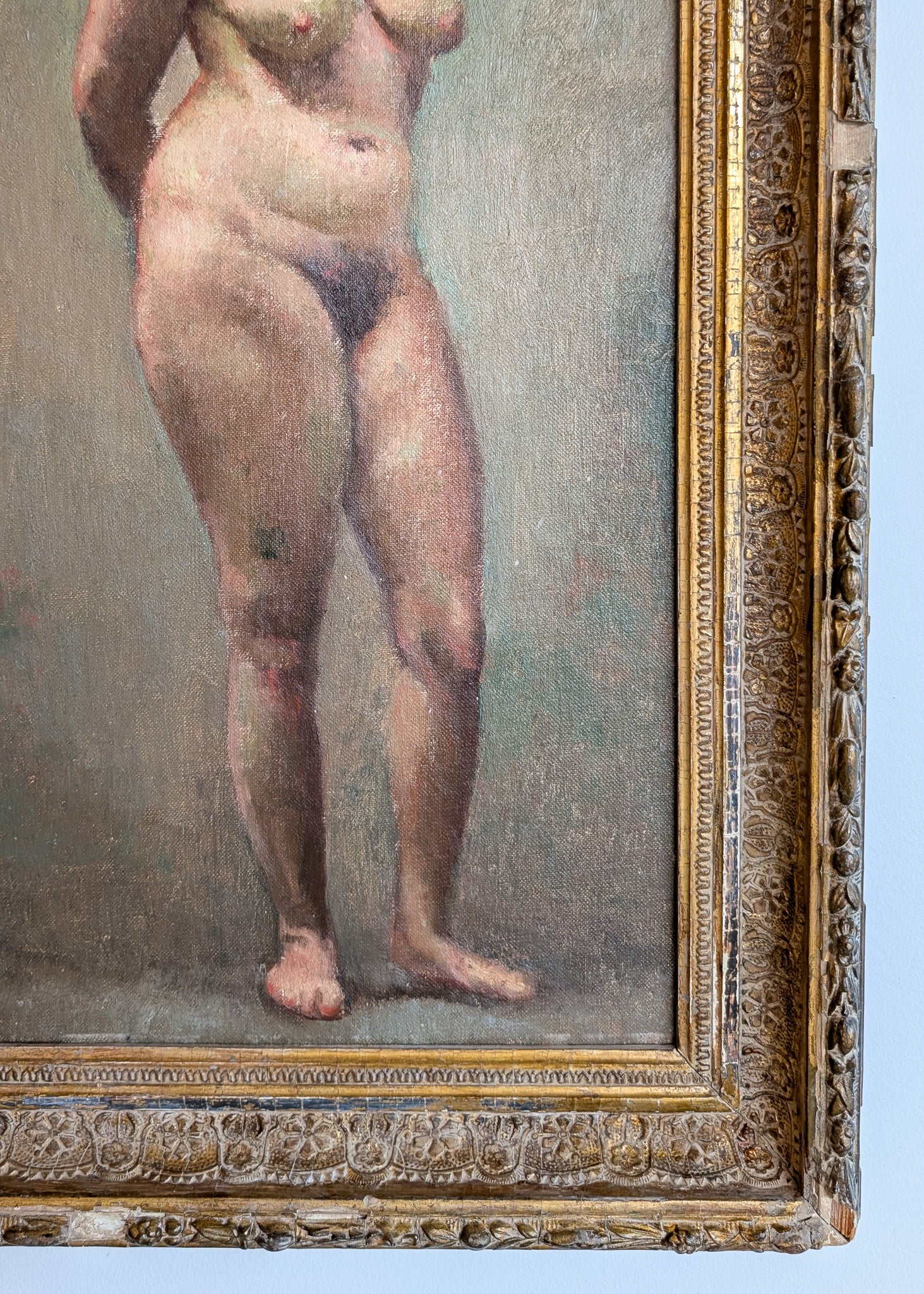 Unsigned Original Charles W. Bentz Nude Female Oil Portrait Painting in Gilded Frame