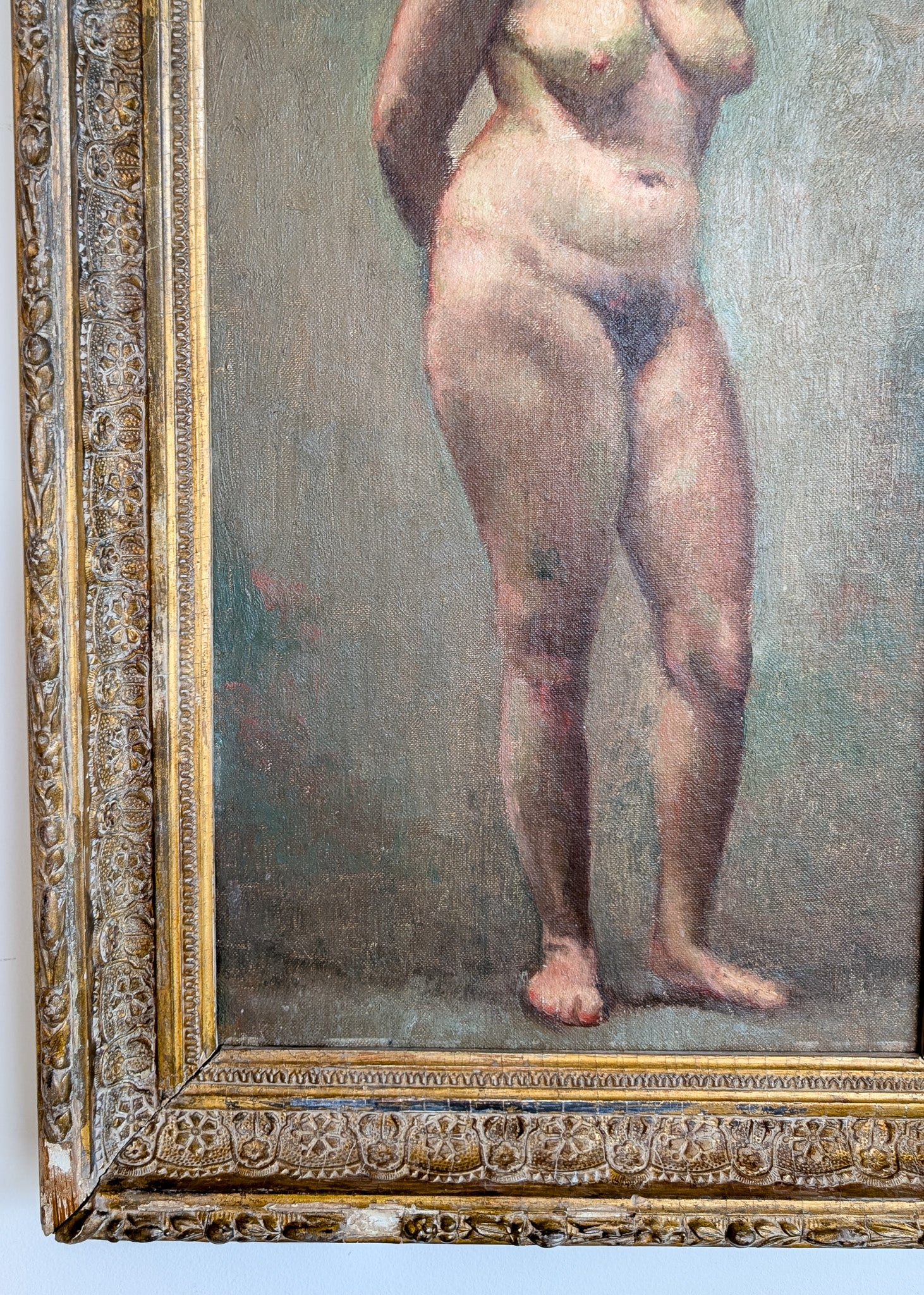 Unsigned Original Charles W. Bentz Nude Female Oil Portrait Painting in Gilded Frame