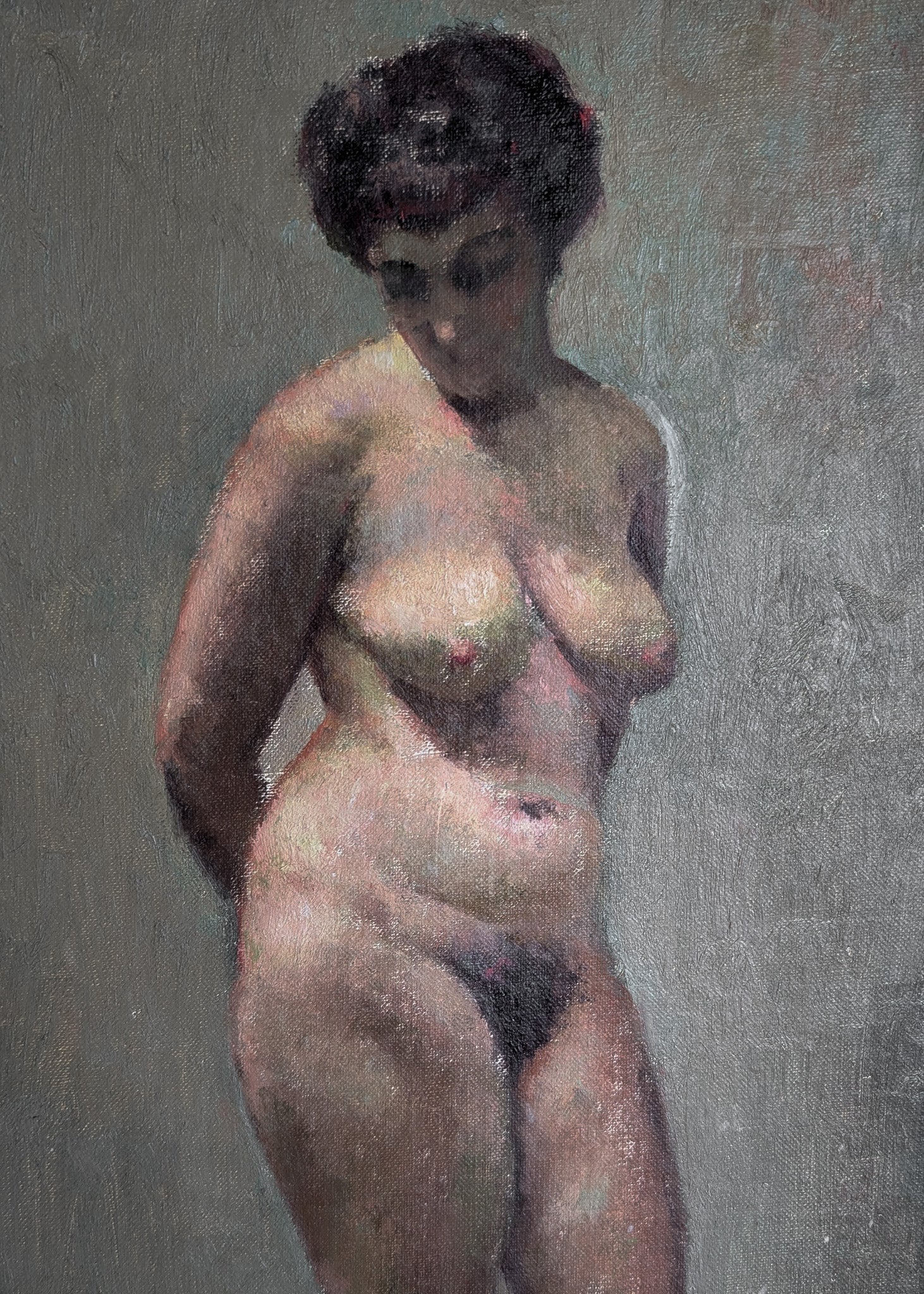 Unsigned Original Charles W. Bentz Nude Female Oil Portrait Painting in Gilded Frame