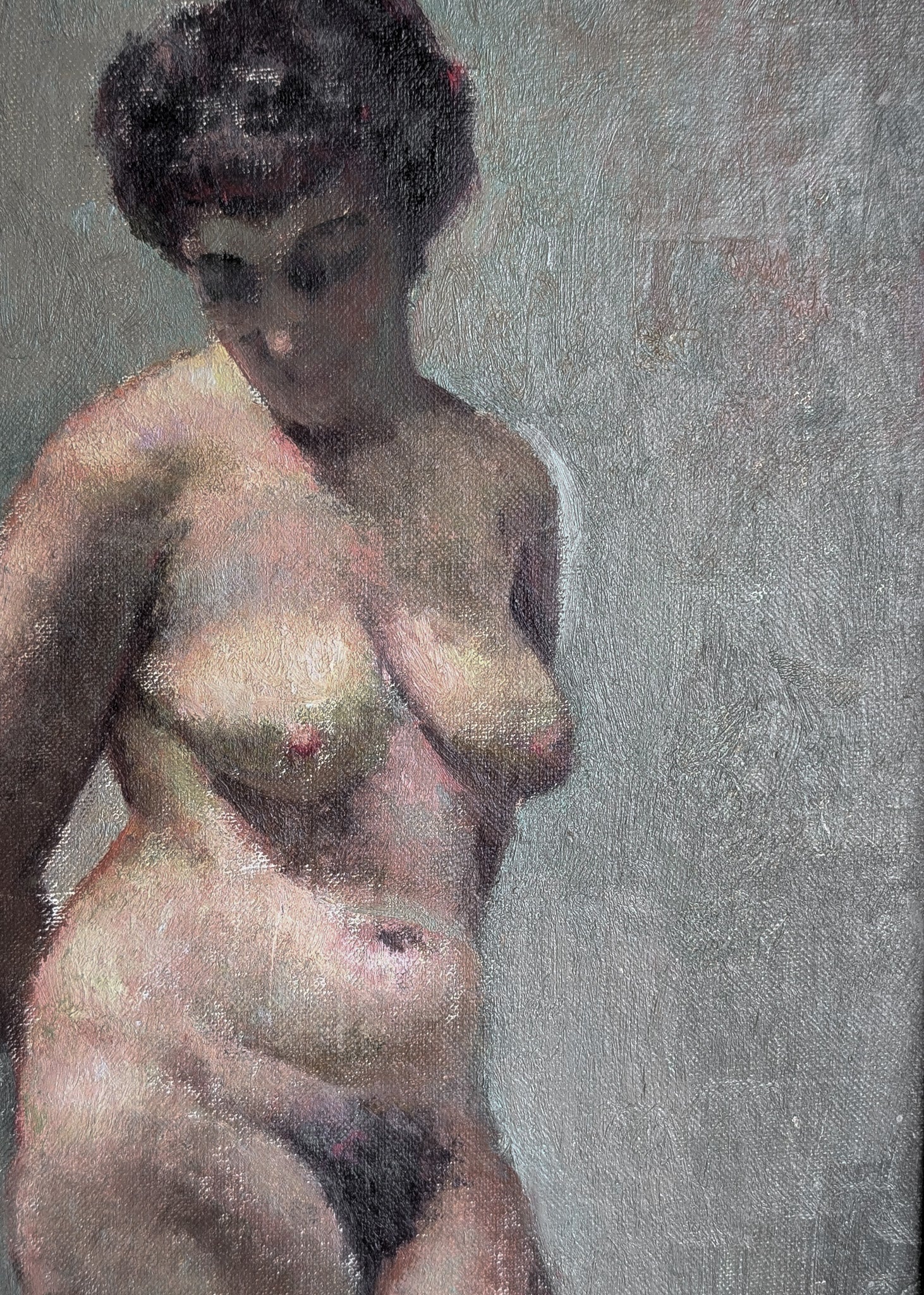 Unsigned Original Charles W. Bentz Nude Female Oil Portrait Painting in Gilded Frame