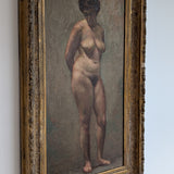 Unsigned Original Charles W. Bentz Nude Female Oil Portrait Painting in Gilded Frame