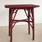 Unique Antique Raspberry-Red Painted Rope and Wicker Side Accent Table