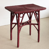 Unique Antique Raspberry-Red Painted Rope and Wicker Side Accent Table