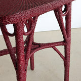 Unique Antique Raspberry-Red Painted Rope and Wicker Side Accent Table