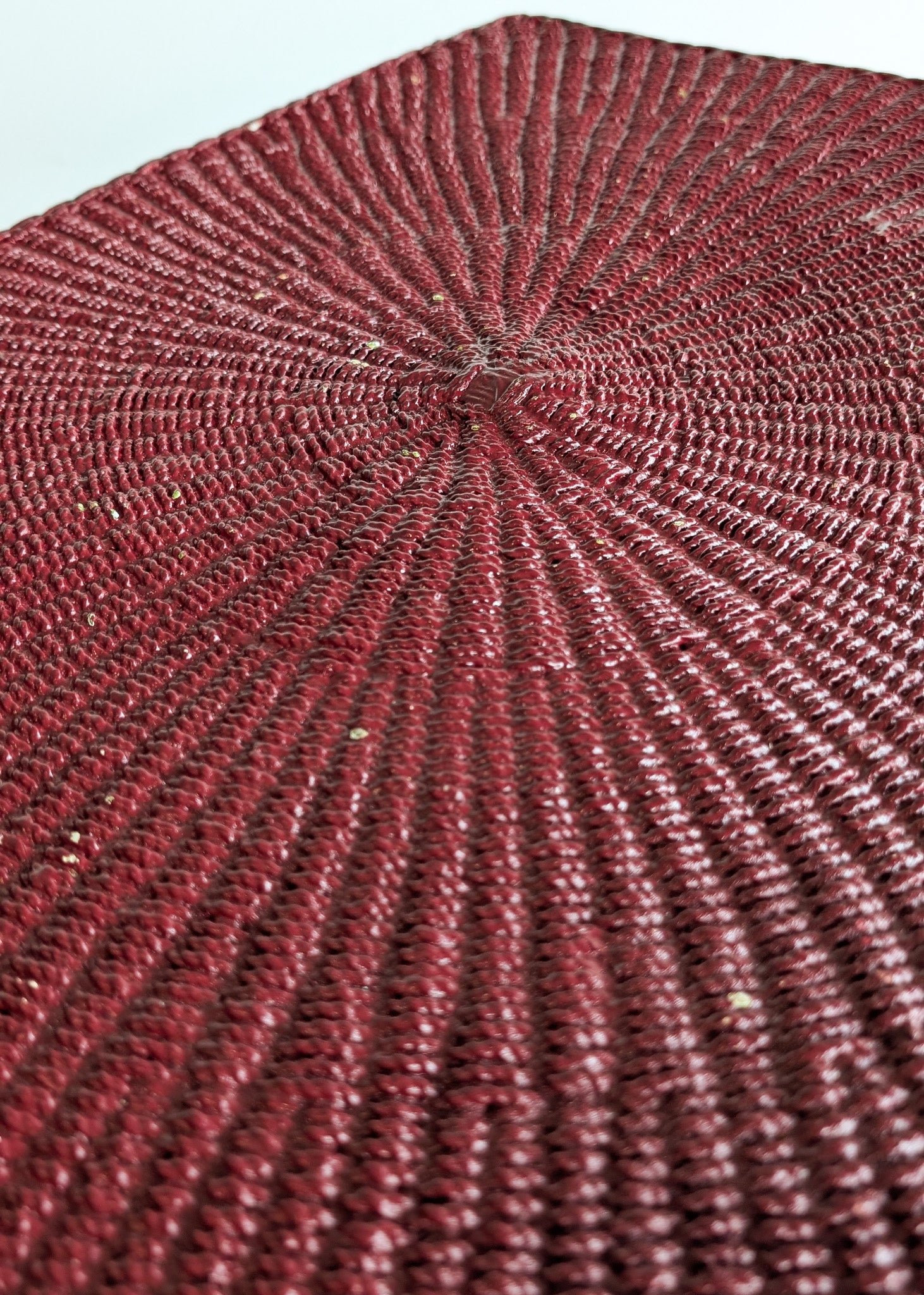 Unique Antique Raspberry-Red Painted Rope and Wicker Side Accent Table