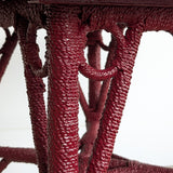 Unique Antique Raspberry-Red Painted Rope and Wicker Side Accent Table