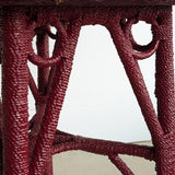 Unique Antique Raspberry-Red Painted Rope and Wicker Side Accent Table