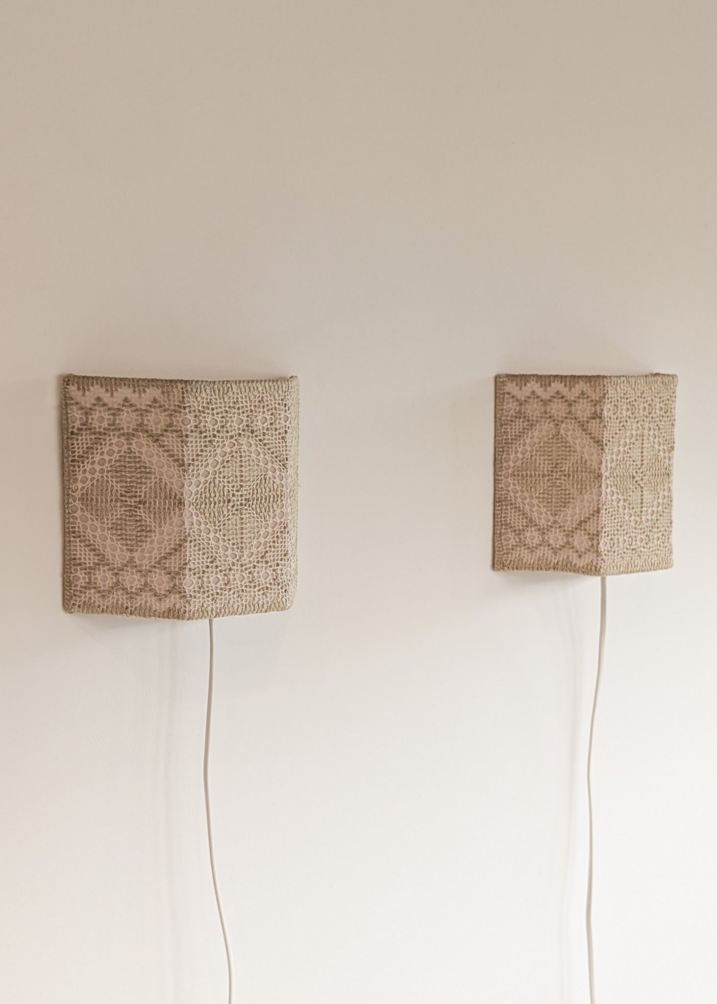Pair of Vintage Swedish Crocheted Plug-In Wall Sconces