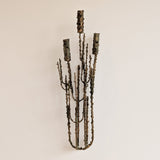 Rare Signed 1968 Curtis Jeré Brutalist Wall Sconce Candelabra with Faux Verdigris Finish
