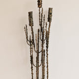 Rare Signed 1968 Curtis Jeré Brutalist Wall Sconce Candelabra with Faux Verdigris Finish