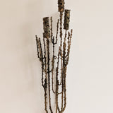 Rare Signed 1968 Curtis Jeré Brutalist Wall Sconce Candelabra with Faux Verdigris Finish