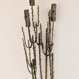 Rare Signed 1968 Curtis Jeré Brutalist Wall Sconce Candelabra with Faux Verdigris Finish