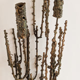 Rare Signed 1968 Curtis Jeré Brutalist Wall Sconce Candelabra with Faux Verdigris Finish