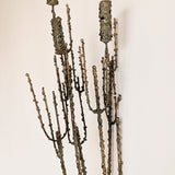 Rare Signed 1968 Curtis Jeré Brutalist Wall Sconce Candelabra with Faux Verdigris Finish