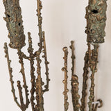 Rare Signed 1968 Curtis Jeré Brutalist Wall Sconce Candelabra with Faux Verdigris Finish