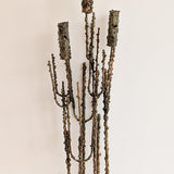 Rare Signed 1968 Curtis Jeré Brutalist Wall Sconce Candelabra with Faux Verdigris Finish