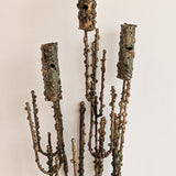 Rare Signed 1968 Curtis Jeré Brutalist Wall Sconce Candelabra with Faux Verdigris Finish