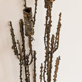 Rare Signed 1968 Curtis Jeré Brutalist Wall Sconce Candelabra with Faux Verdigris Finish