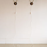 Pair of Rare Vintage Norwegian Brass and Wood Plug-in Wall Sconces with Original Shades