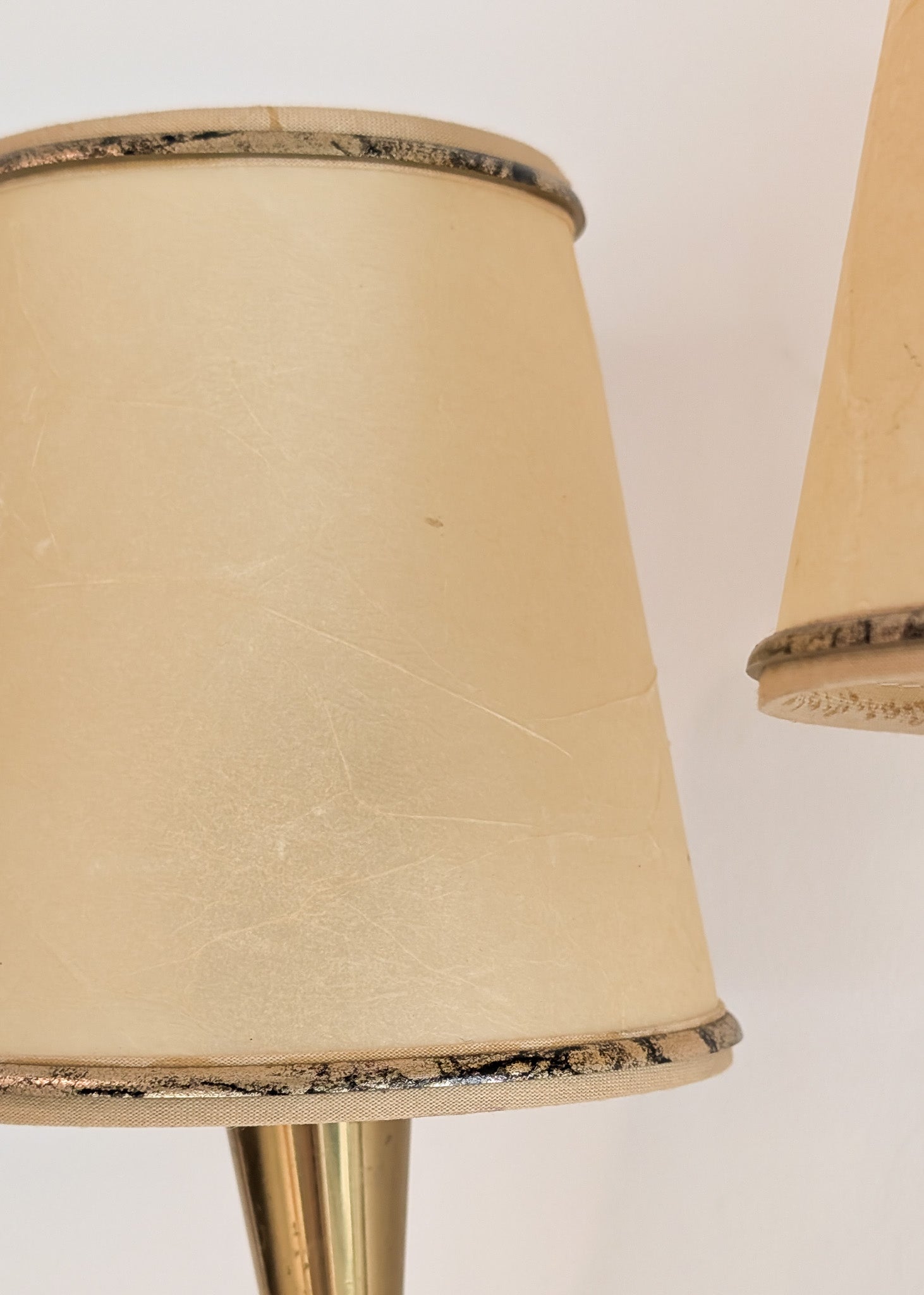 Pair of Rare Vintage Norwegian Brass and Wood Plug-in Wall Sconces with Original Shades