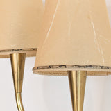 Pair of Rare Vintage Norwegian Brass and Wood Plug-in Wall Sconces with Original Shades