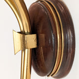 Pair of Rare Vintage Norwegian Brass and Wood Plug-in Wall Sconces with Original Shades